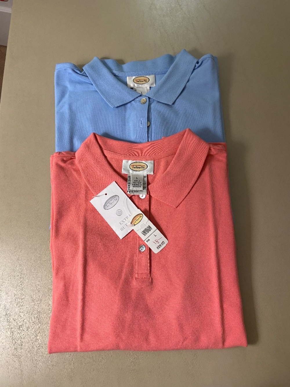 Two Cotton Spandex Polo Shirts; Size Large; Summer; Blue, Pink; NWT; Talbots